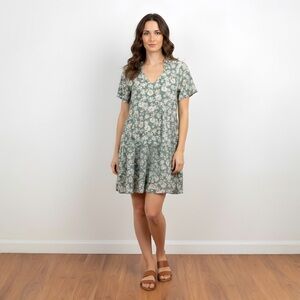Chic Floral V-Neck Mini Dress – Green Boutique Dress
